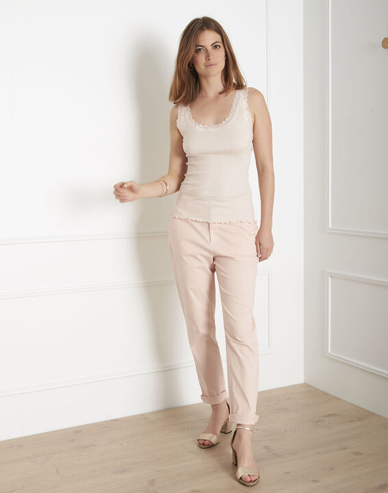 Guest nude silk and cotton tank top with lace neckline | 1-2-3 Guest nude silk and cotton tank top with lace neckline PhotoZ | 1-2-3