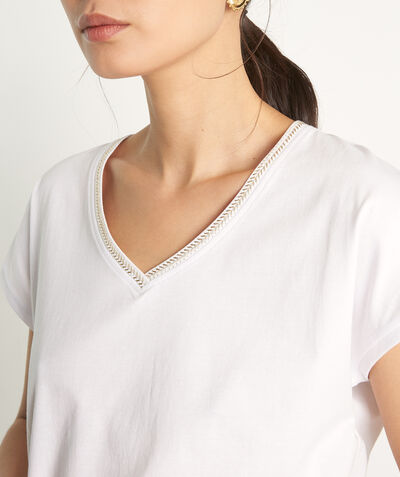 Myrtille white organic-cotton T-shirt with embroidered collar PhotoZ | 1-2-3