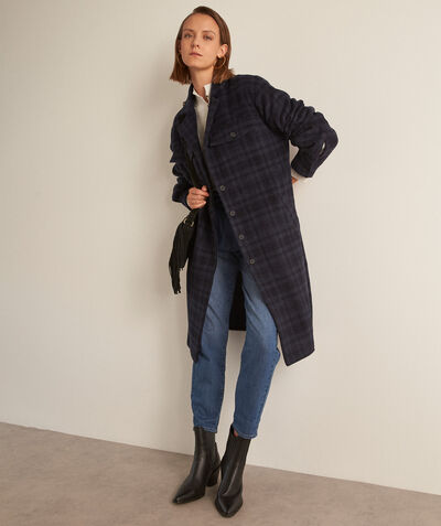 Morgane long navy blue checked wool overshirt PhotoZ | 1-2-3