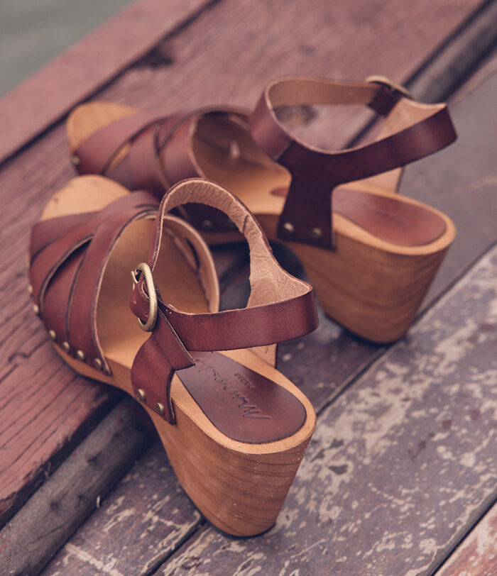 Sandales à talons en bois et cuir marrons Valeria PhotoZ | 1-2-3