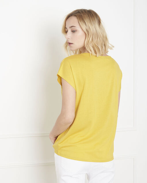 Provence yellow t-shirt with ladder lace trim aniseed.