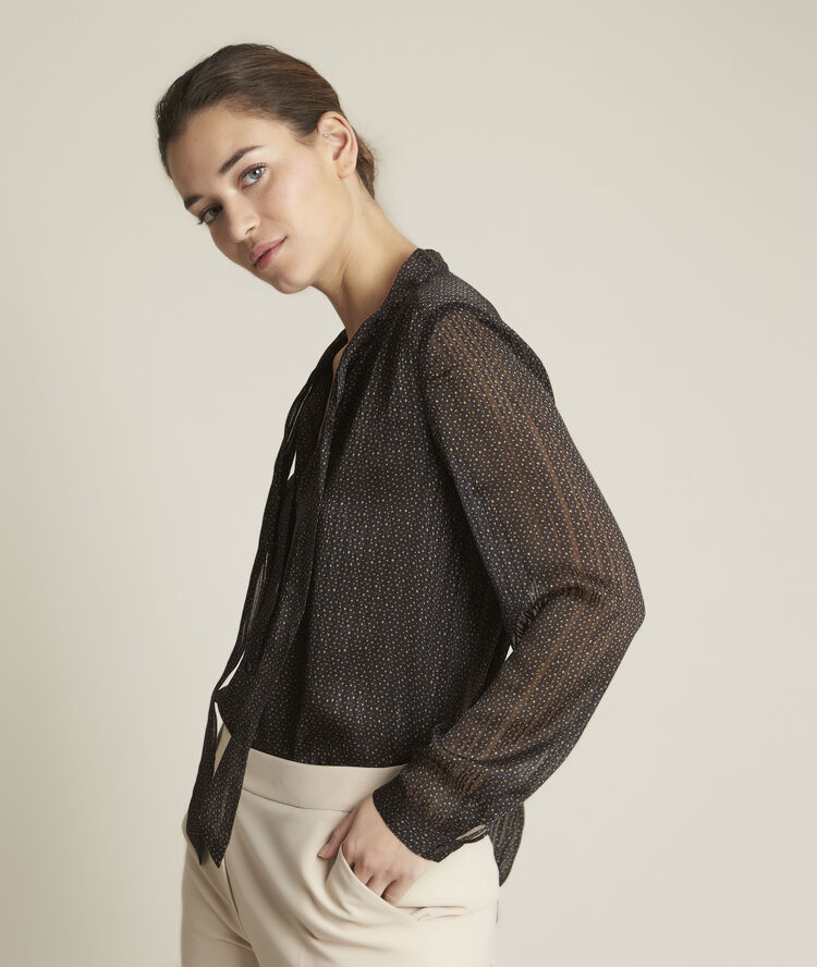 Emie printed blouse with pussy bow collar black.