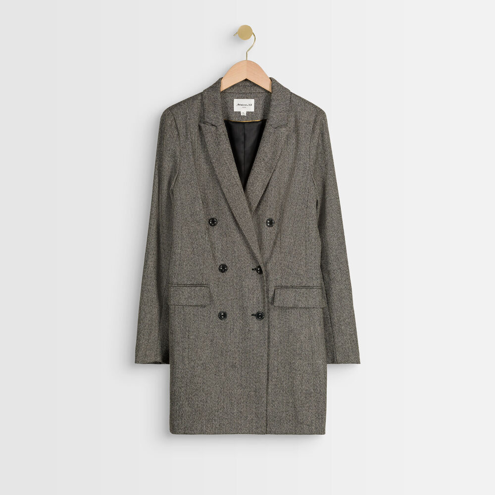 Tracy long herringbone jacket gris perle.