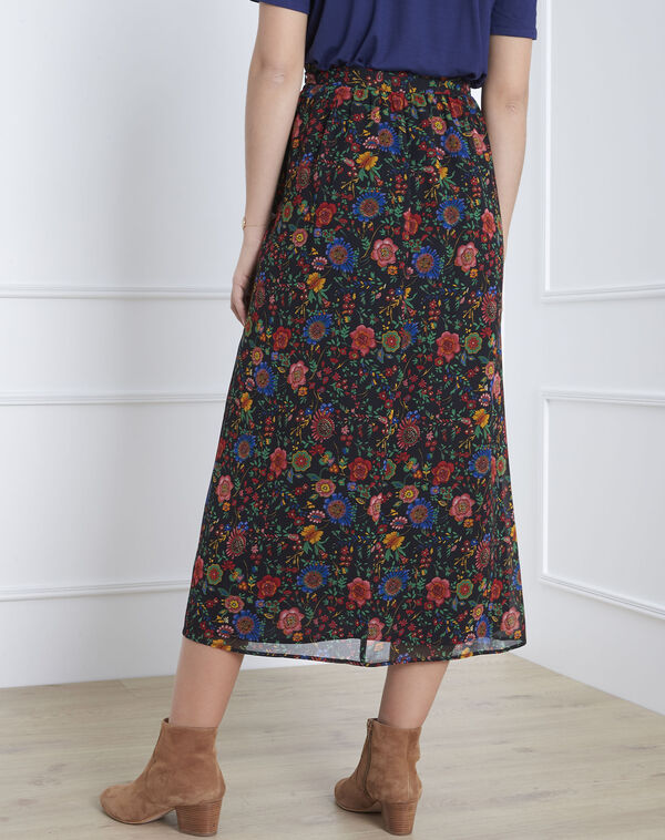 Samba long black floral print skirt black.