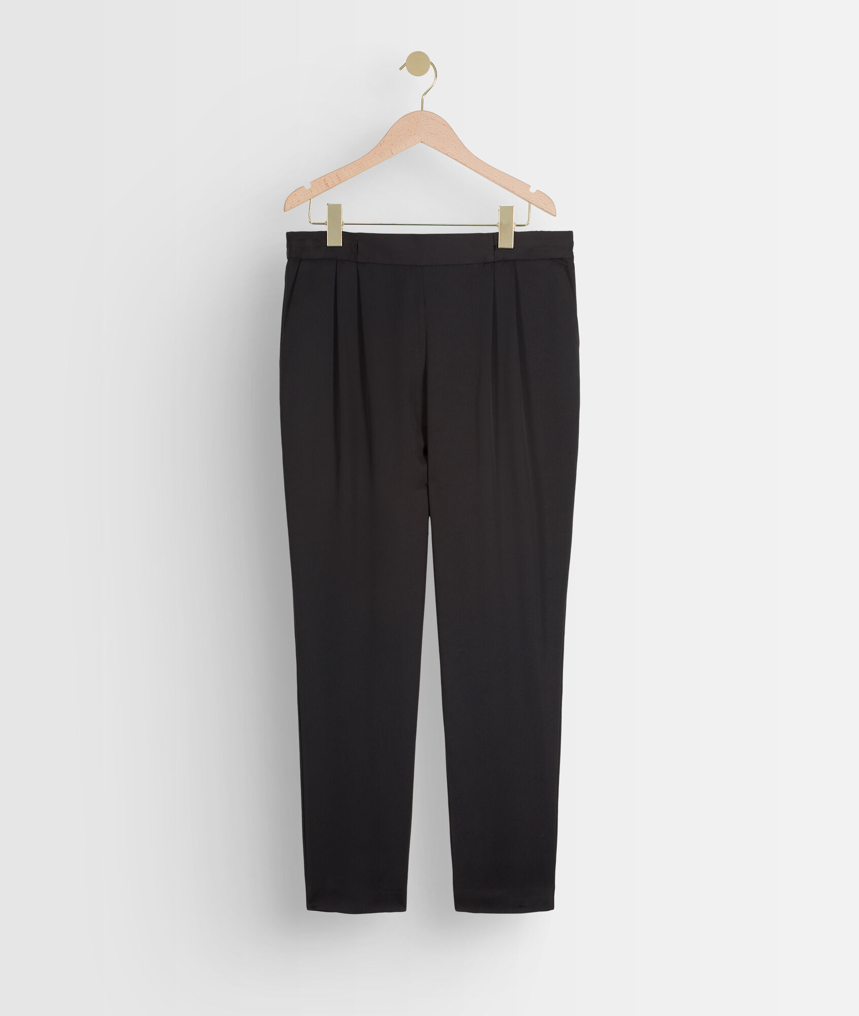 FLYNN black satin tailored trousers 