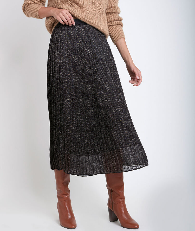 Bulle long pleated skirt with polka dot print black.