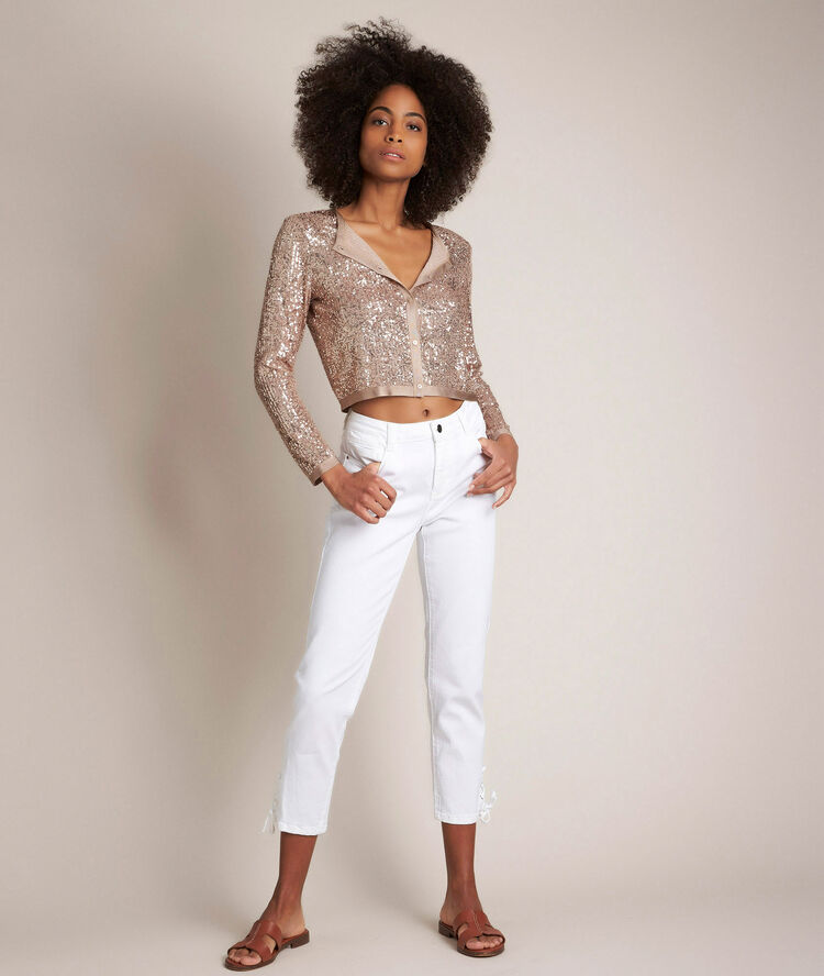 Agathe, the iconic white laced slim jeans white.