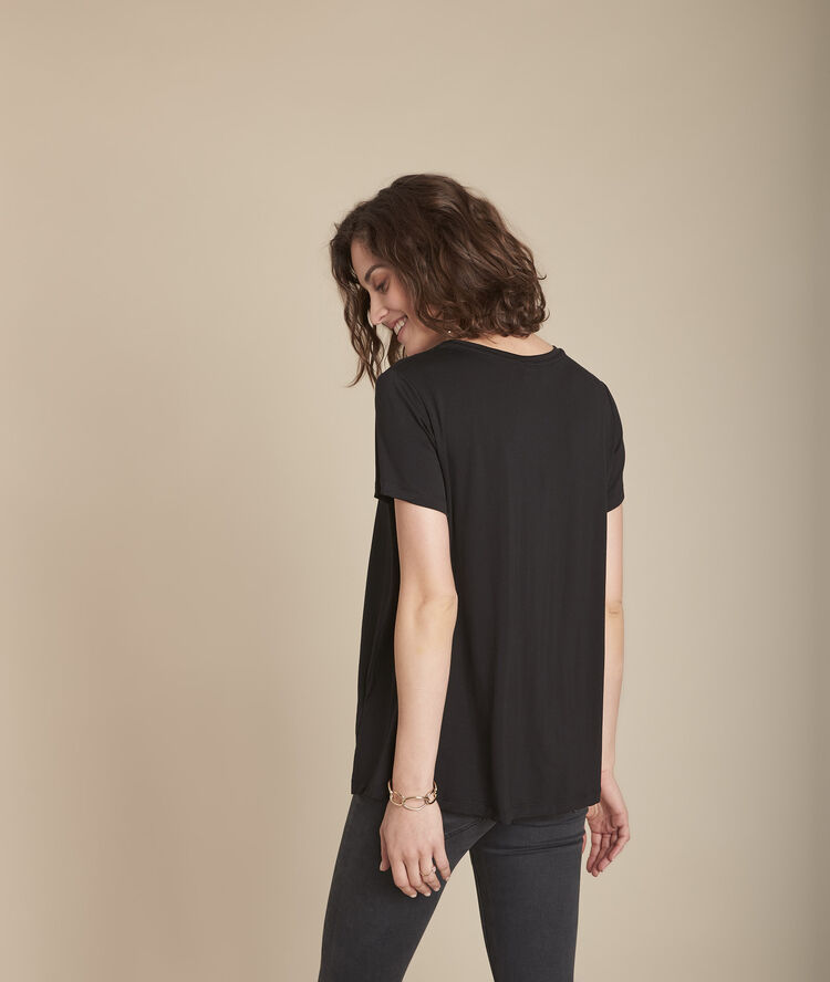 Chypre black t-shirt with embroidered openwork details at the neckline black.