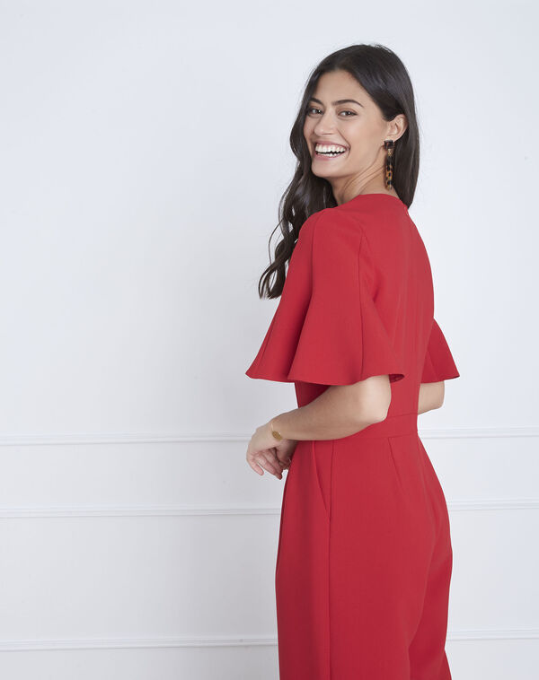 Havana red cropped jumpsuit red.