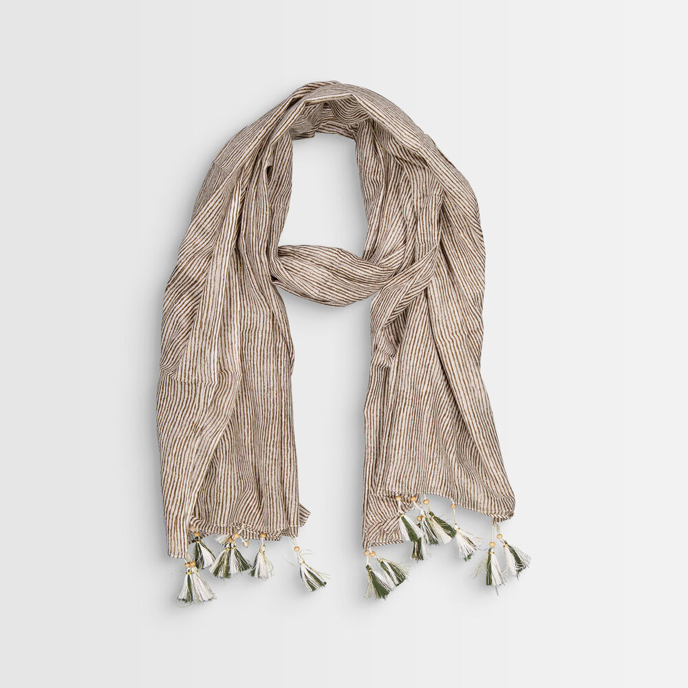 Bayron striped fringed scarf bronze.
