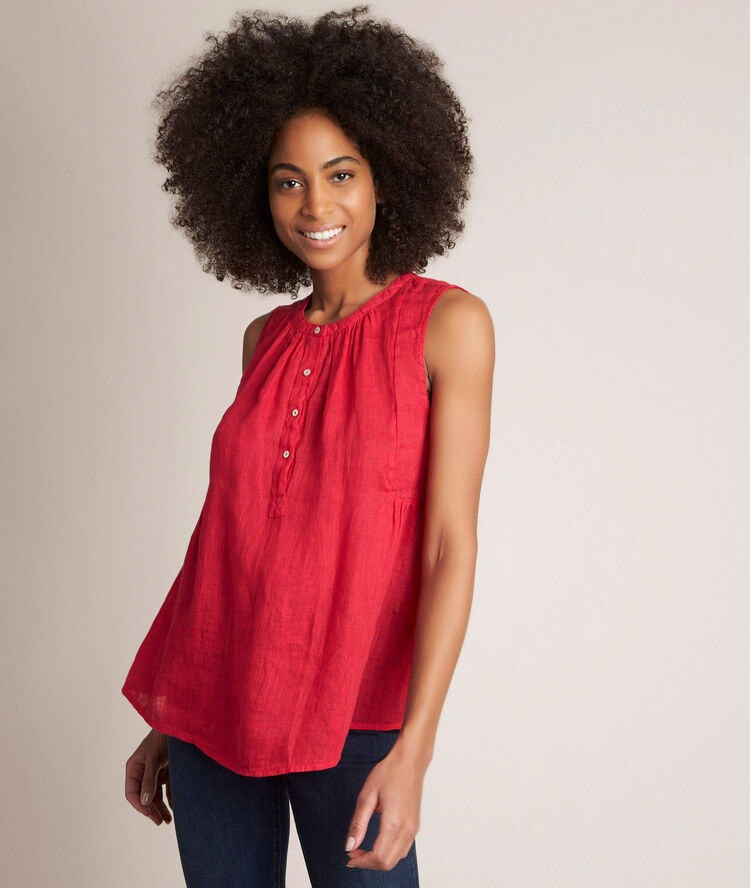 Eloane red linen top dark fuscia.