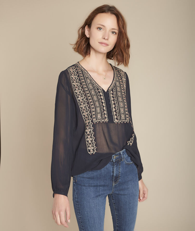 Marilou beaded embroidered blouse navy.
