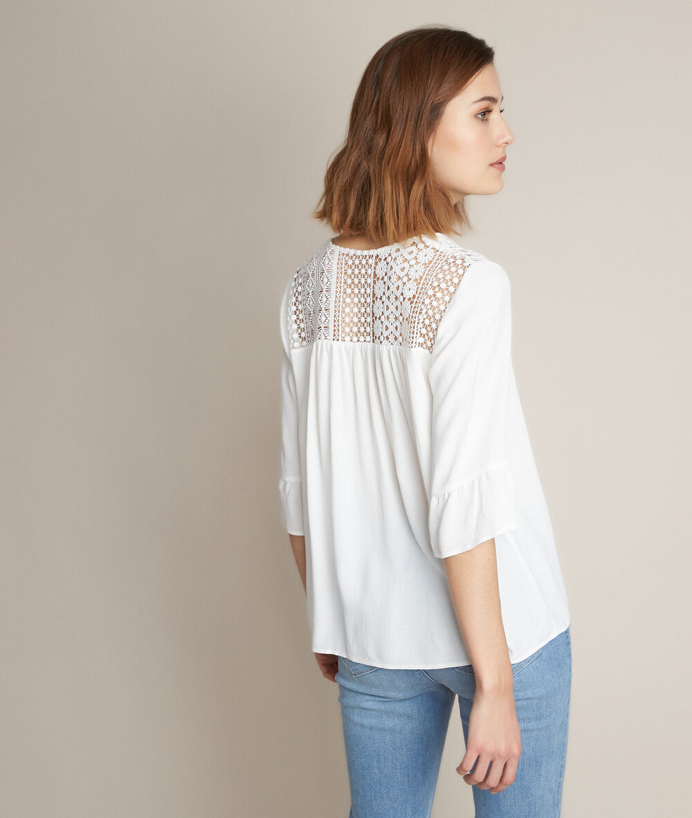 Eddie ecru-coloured lace blouse ecru.