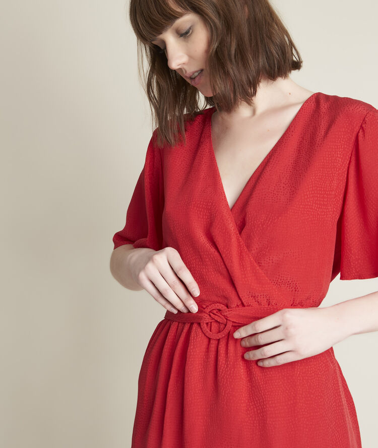 Carly jacquard silk dress  coral.