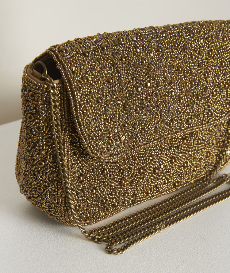 Hanae golden embroidered clutch white gold.