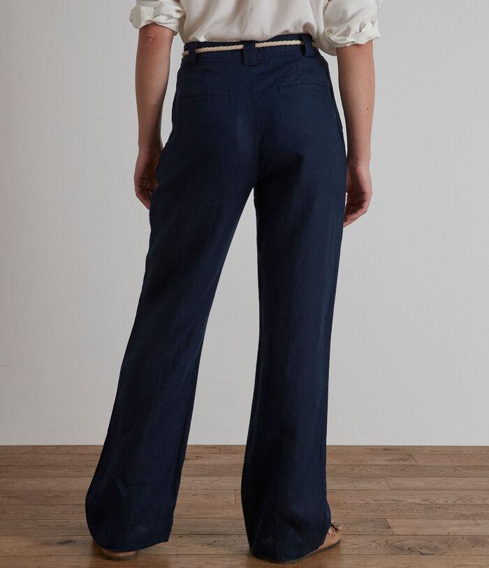 Louise navy eco-friendly linen wide-leg trousers PhotoZ | 1-2-3