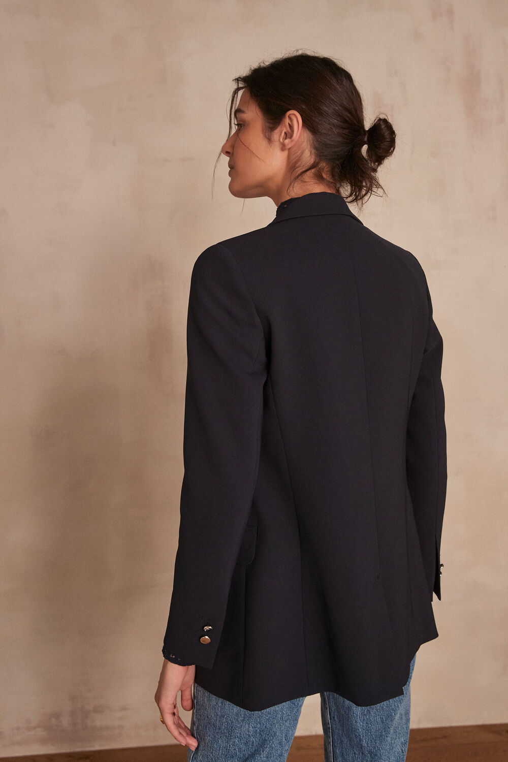 Florine navy microfibre jacket navy blue.