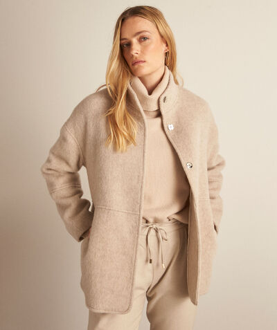 Lamia straight taupe wool and mohair coat PhotoZ | 1-2-3