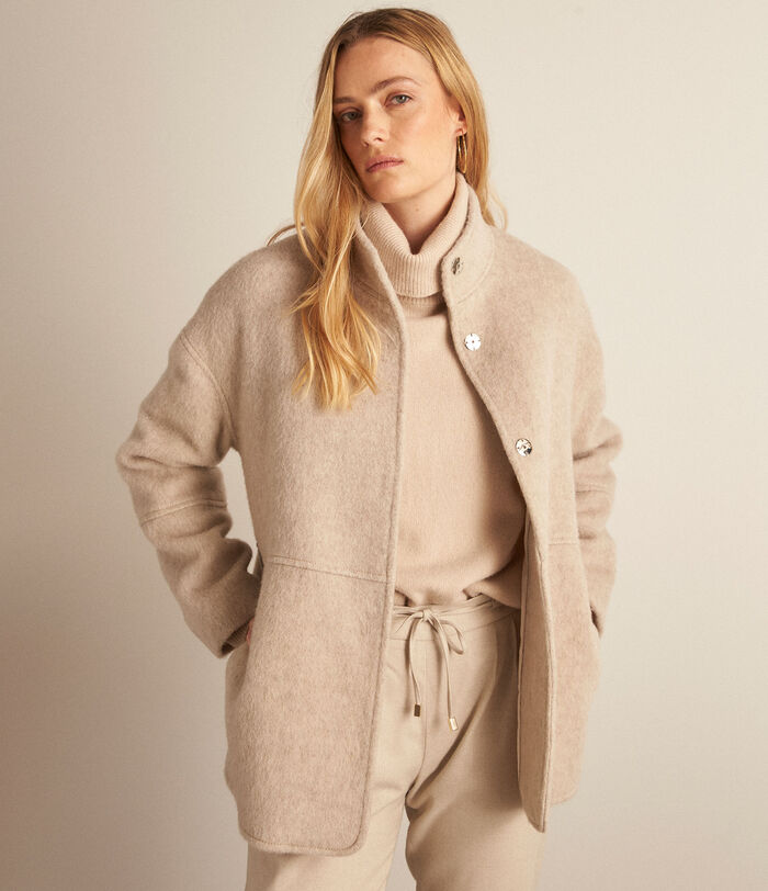 Lamia straight taupe wool and mohair coat