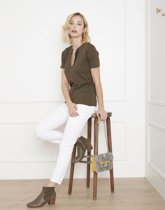 Priscille khaki bias-cut lurex T-shirt | 1-2-3 Priscille khaki bias-cut lurex T-shirt PhotoZ | 1-2-3