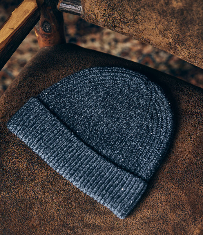 Zen grey-blue knitted and sequinned beanie