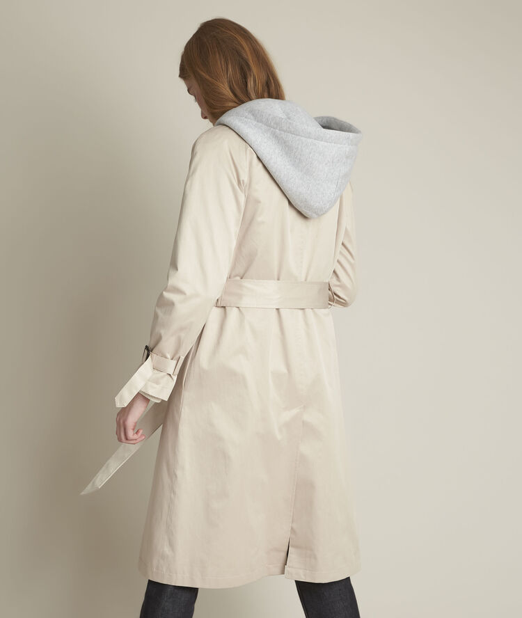 Florienne long hooded beige trench coat greige.