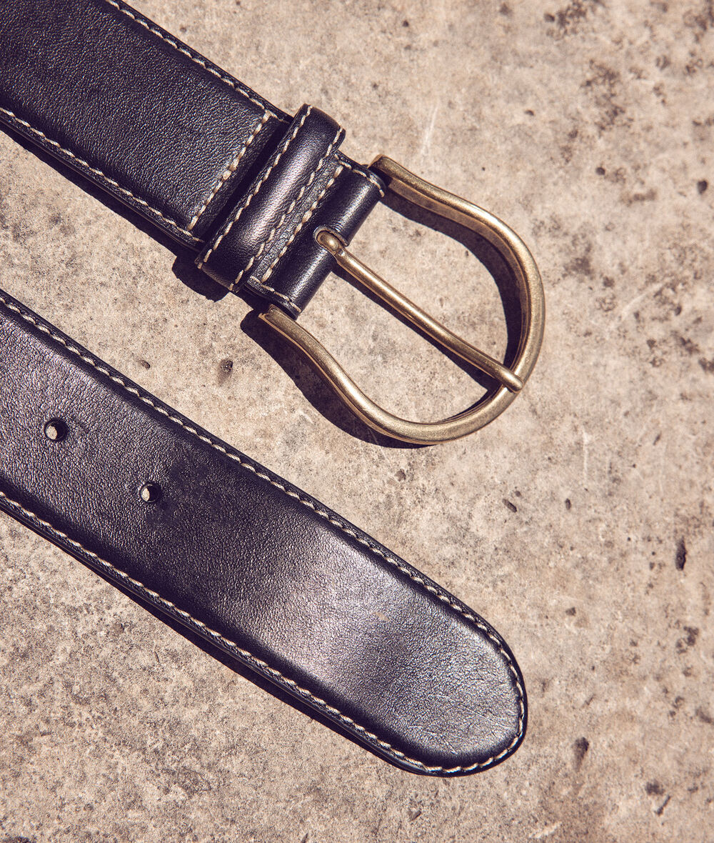 Dome Stylish Belt in Black Topstitched Leather PhotoZ | 1-2-3