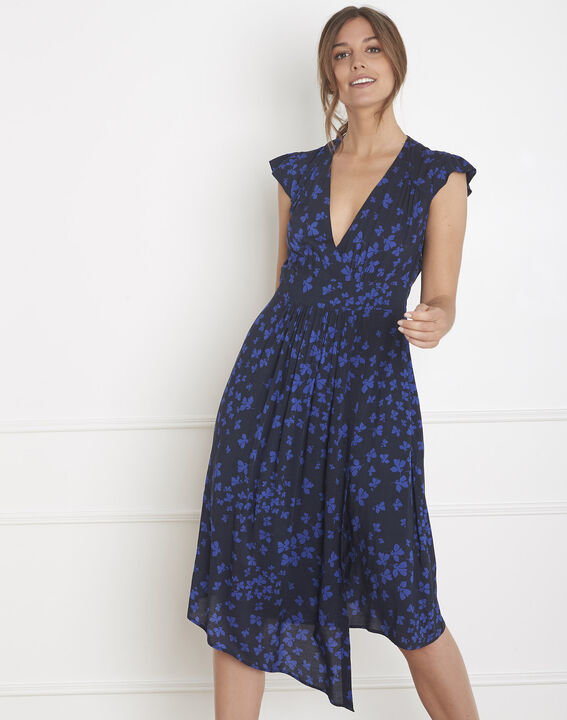 Lohan navy dress with asymmetric flower print | 1-2-3 Lohan navy dress with asymmetric flower print PhotoZ | 1-2-3