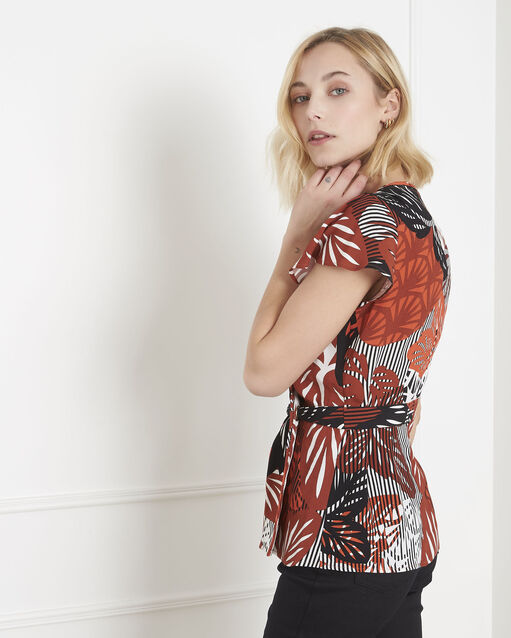 Verano mahogany printed wrap blouse terracotta.