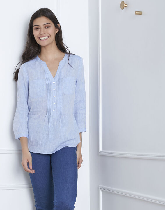 Roma sky blue linen blouse | 1-2-3 Roma sky blue linen blouse PhotoZ | 1-2-3