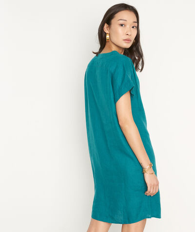 Nadine short green eco-friendly linen dress PhotoZ | 1-2-3