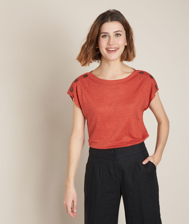 Royal brick-coloured linen t-shirt tile.