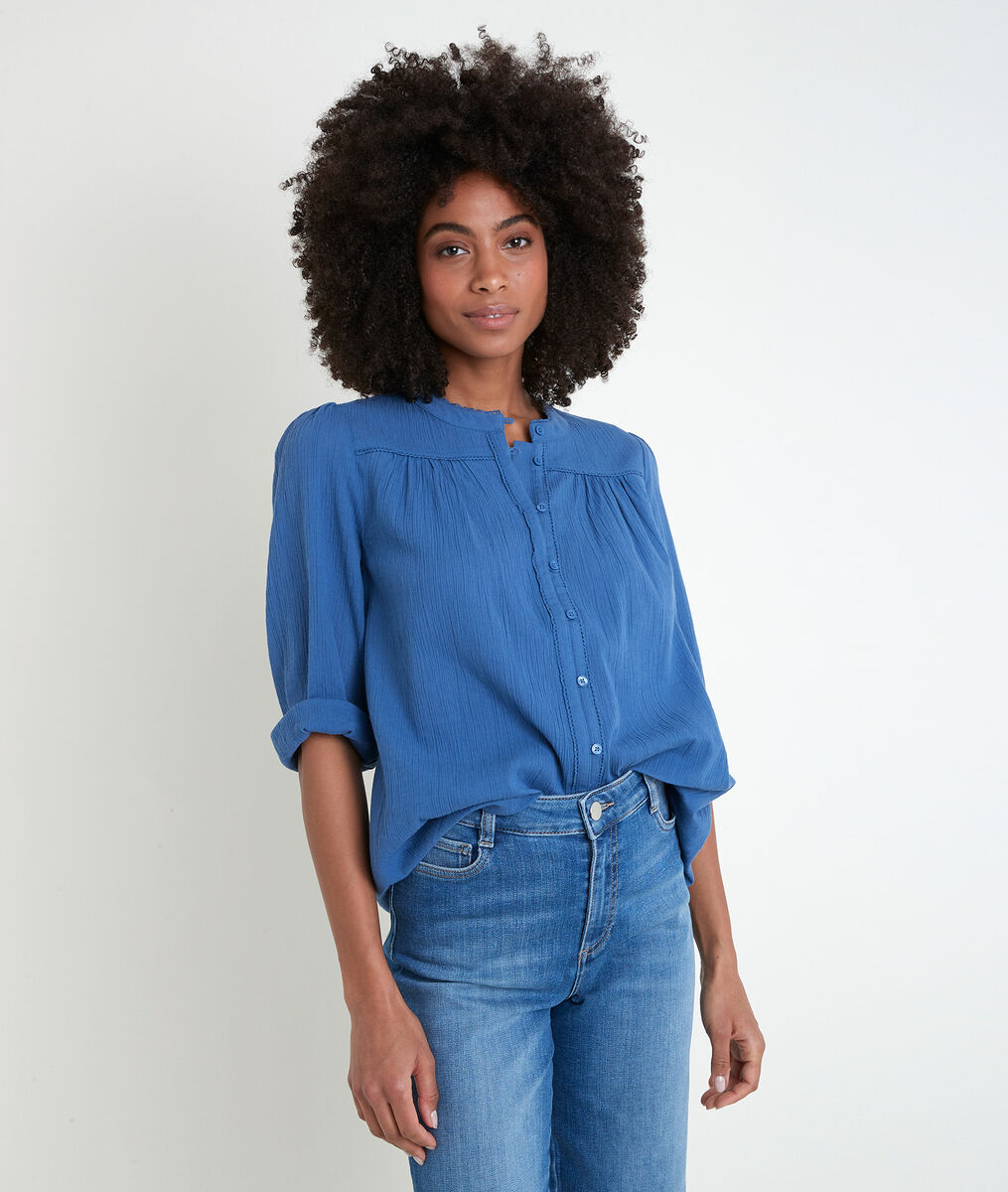 Tobby blue cotton blouse | 1-2-3 Tobby blue cotton blouse PhotoZ | 1-2-3