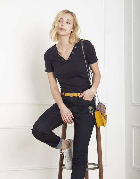 Basic navy T-shirt with lurex neckline | 1-2-3 Basic navy T-shirt with lurex neckline PhotoZ | 1-2-3