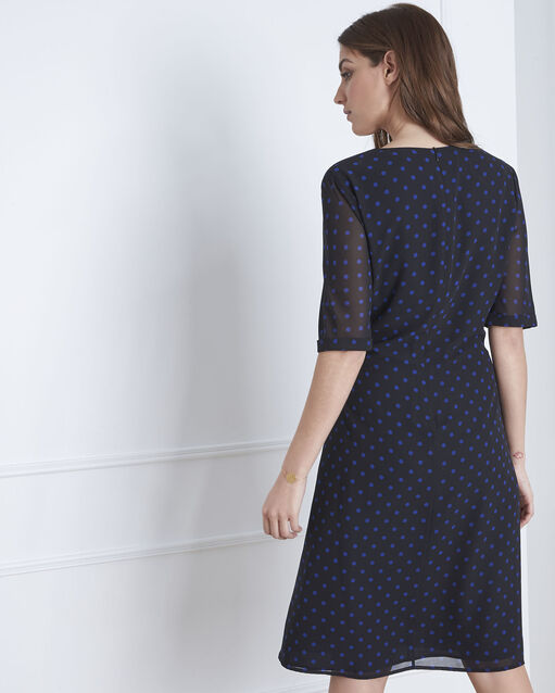 "lovely" dotted navy wrap dress navy.
