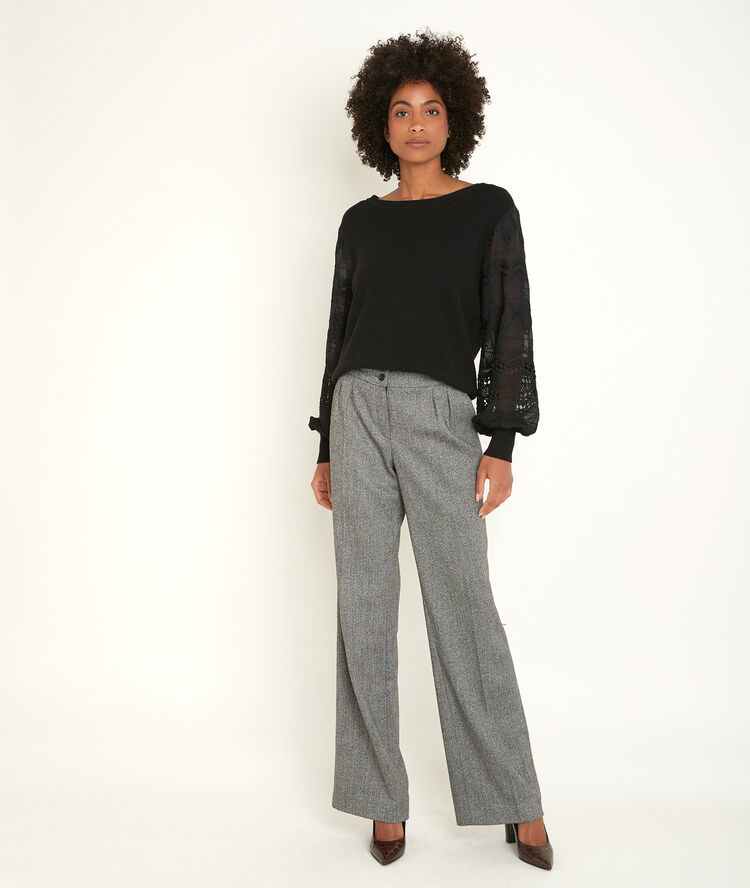 Relly pullover with lace sleeves noir.