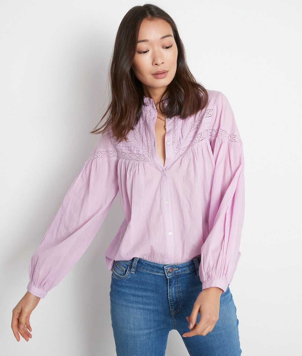 Lalita mauve cotton buttoned blouse PhotoZ | 1-2-3