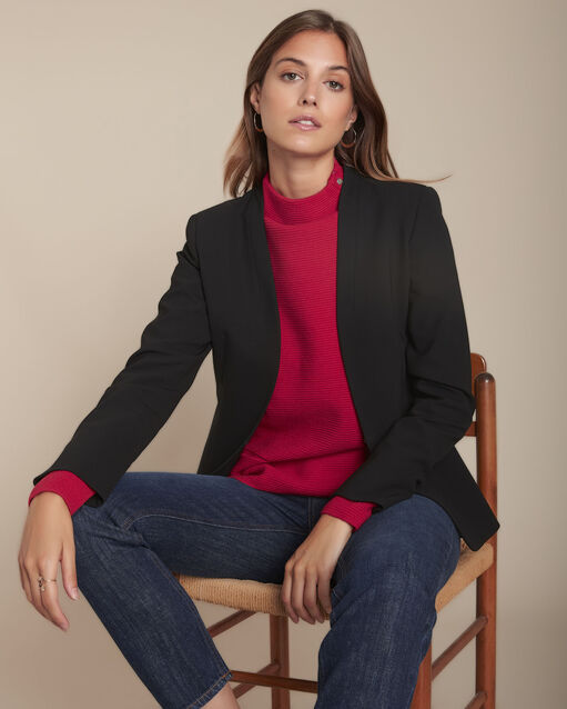 Flower red ottoman pullover with high collar (2) - Maison 123