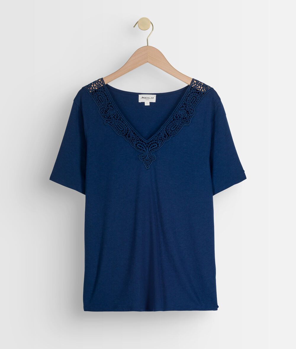 Melodie navy cotton and lace T-shirt  PhotoZ | 1-2-3