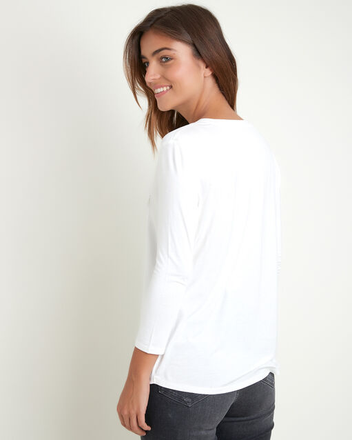 Genna ecru dual-fabric blouse with henley neckline ecru.