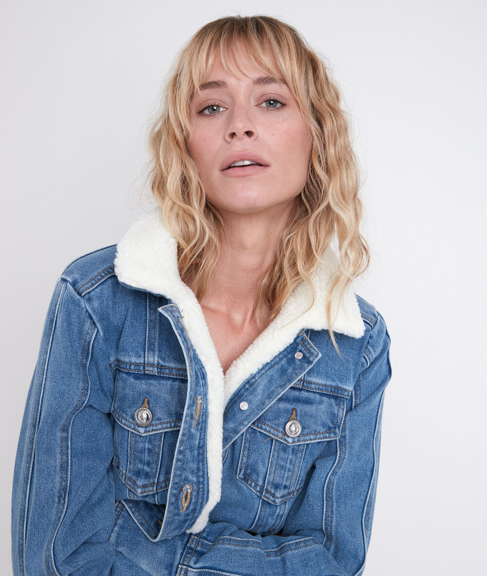 Panache denim and faux fur jacket stone used.