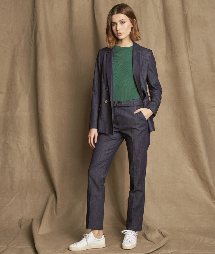 Amandine belted denim trousers blue rinse.
