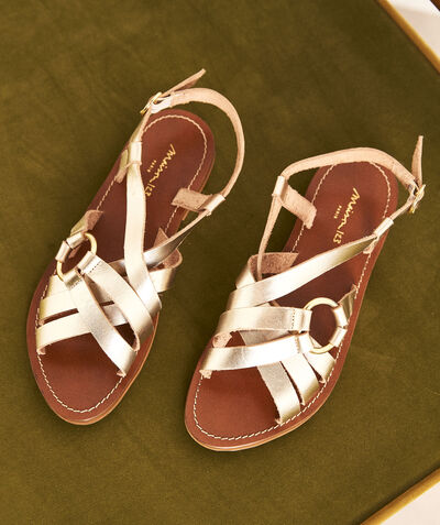 Constance golden leather strappy sandals PhotoZ | 1-2-3