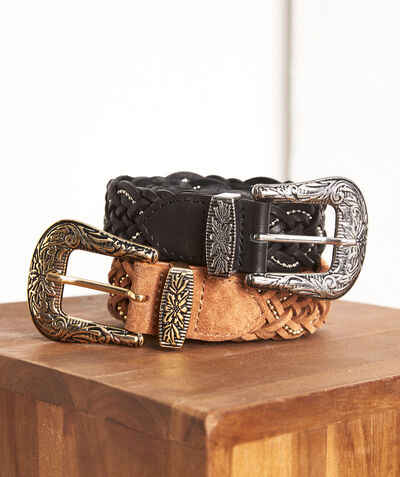 Edrisse camel-coloured braided belt with silvery details PhotoZ | 1-2-3