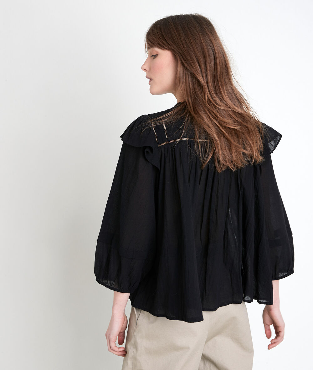 Talia black cotton lace blouse noir.