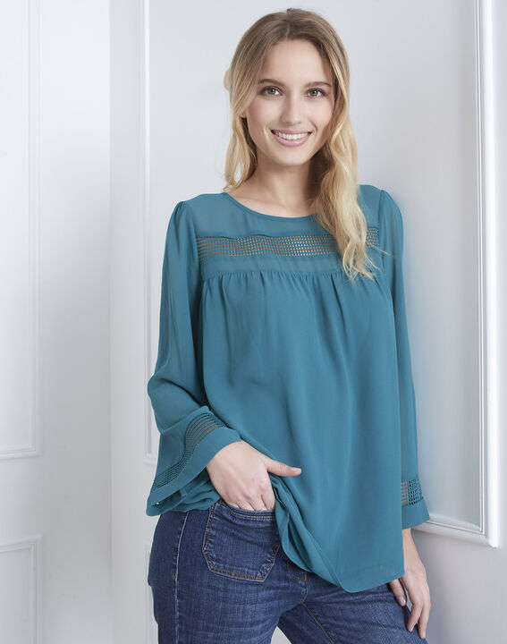 Verana green blouse with lace insert | 1-2-3 Verana green blouse with lace insert PhotoZ | 1-2-3