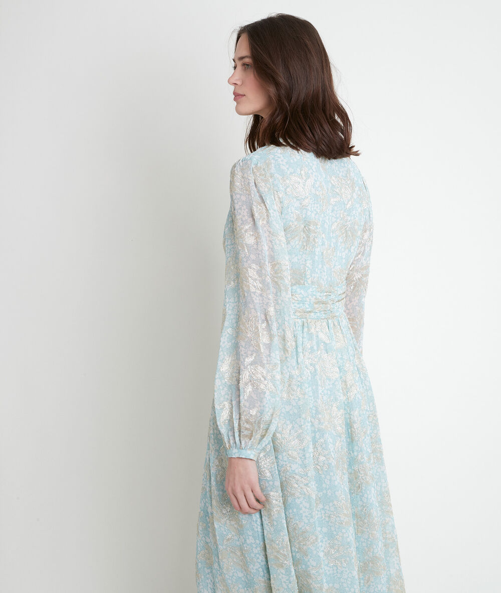 Margot printed lurex maxi dress celadon.