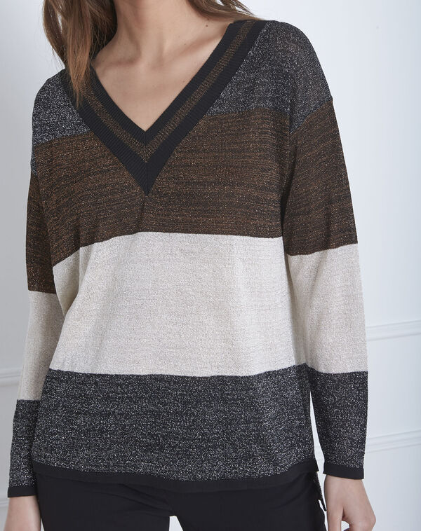 Artiste brown jumper with lurex stripes chocolate.