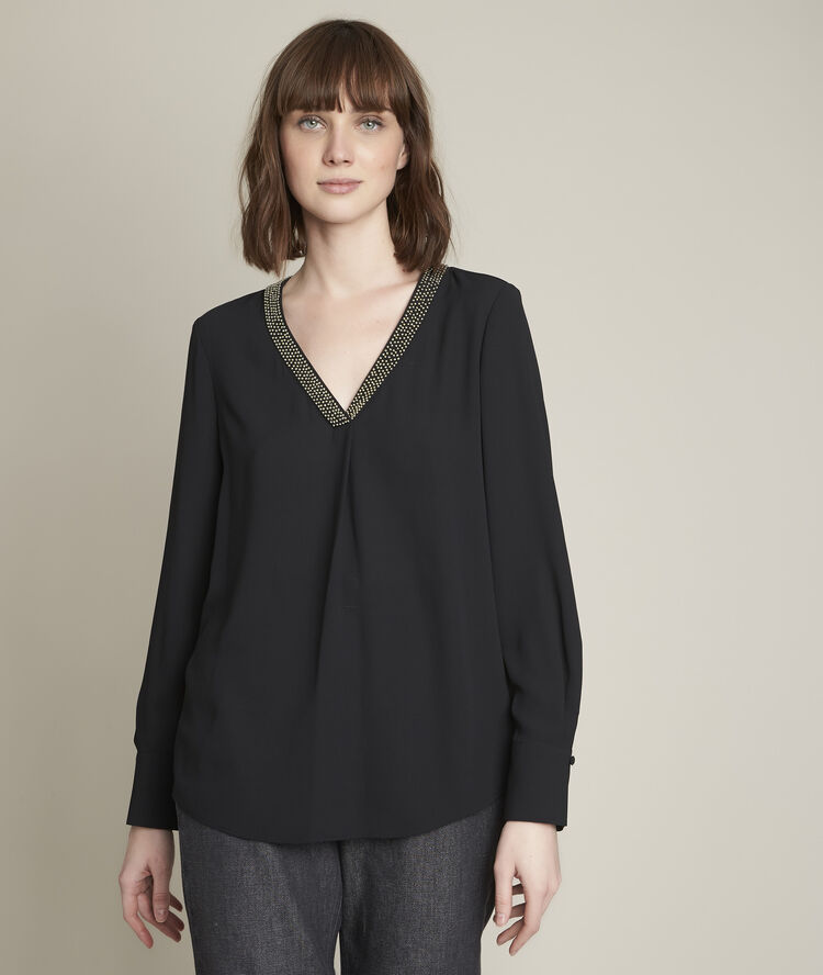 Edana black recycled polyester blouse  black.