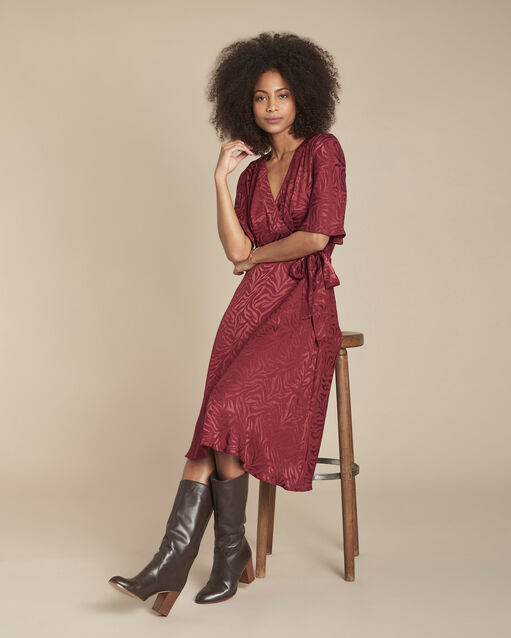 Roda red fluid jacquard wrapover dress (2) - Maison 123